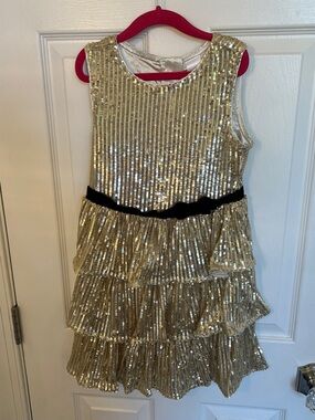 Gymboree Gold Sequin Sleeveless Dress with Black Waistband